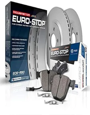 Power Stop ESK7995 Euro-Stop Rear Brake Kit- Coated Brake Rotors & Ceramic Brake Pads For Land Rover Discovery Sport 2015-2017 [Model Specific]