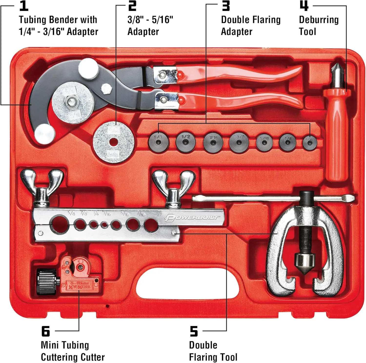 Powerbuilt 14 Piece Master Tubing Service Kit, Cutting, Bending, Flaring Metal Tubes, HVAC, Car Repair, Plumbing, Electrical Tool Set - 948006
