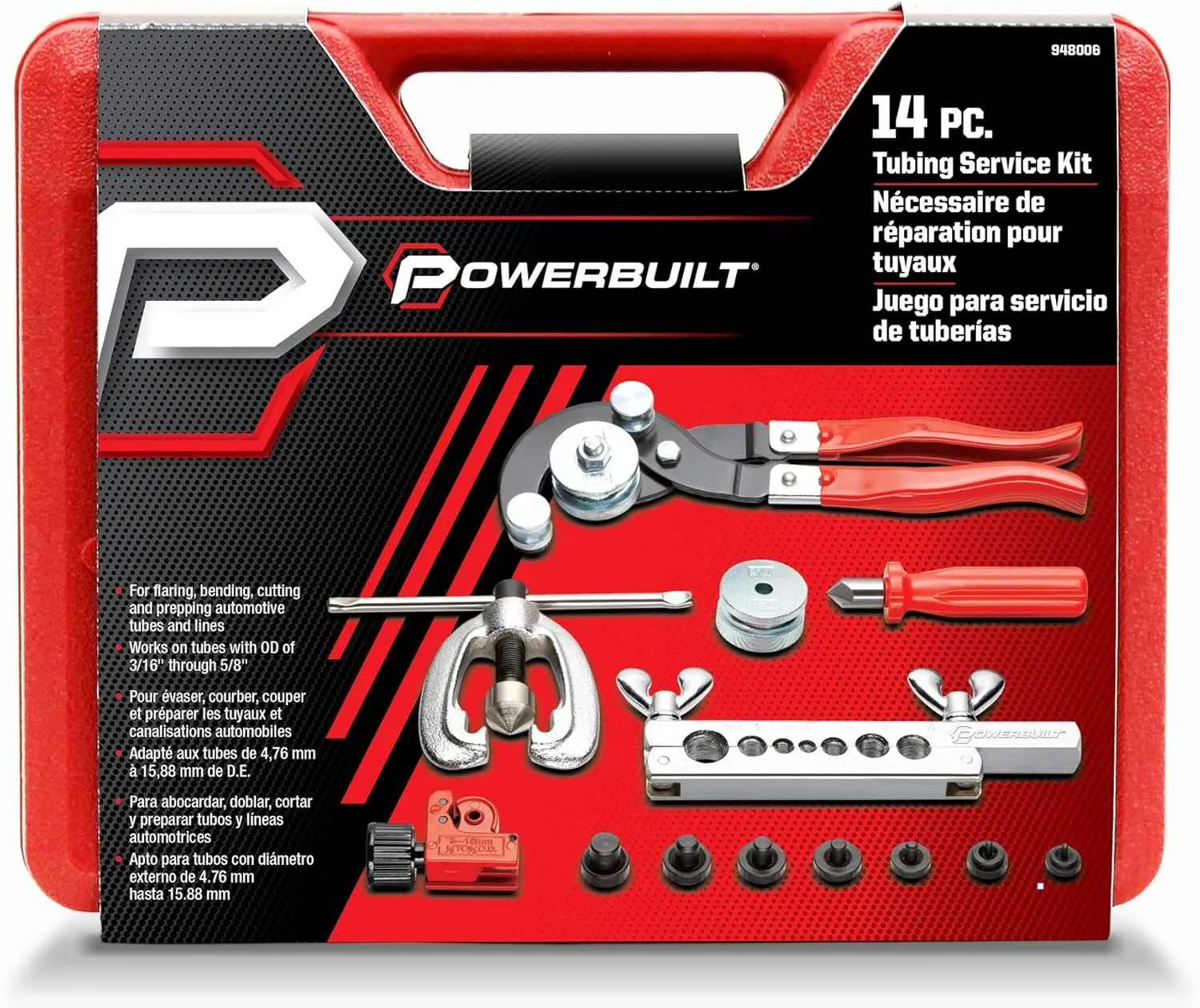 Powerbuilt 14 Piece Master Tubing Service Kit, Cutting, Bending, Flaring Metal Tubes, HVAC, Car Repair, Plumbing, Electrical Tool Set - 948006