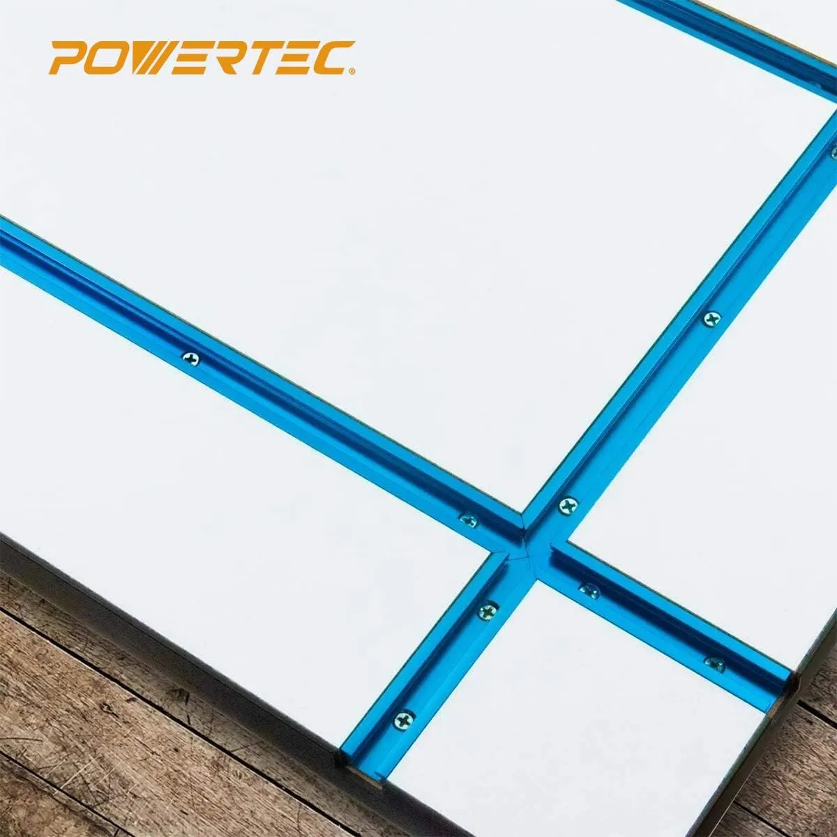 POWERTEC 71854 48 Inch x4 Universal T track with 4 Sets of Intersection Kit, Double-Cut Profile T track with Predrilled Mounting Holes, Pack of 1