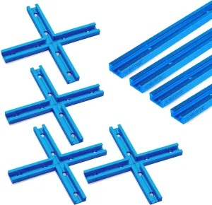 POWERTEC 71854 48 Inch x4 Universal T track with 4 Sets of Intersection Kit, Double-Cut Profile T track with Predrilled Mounting Holes, Pack of 1