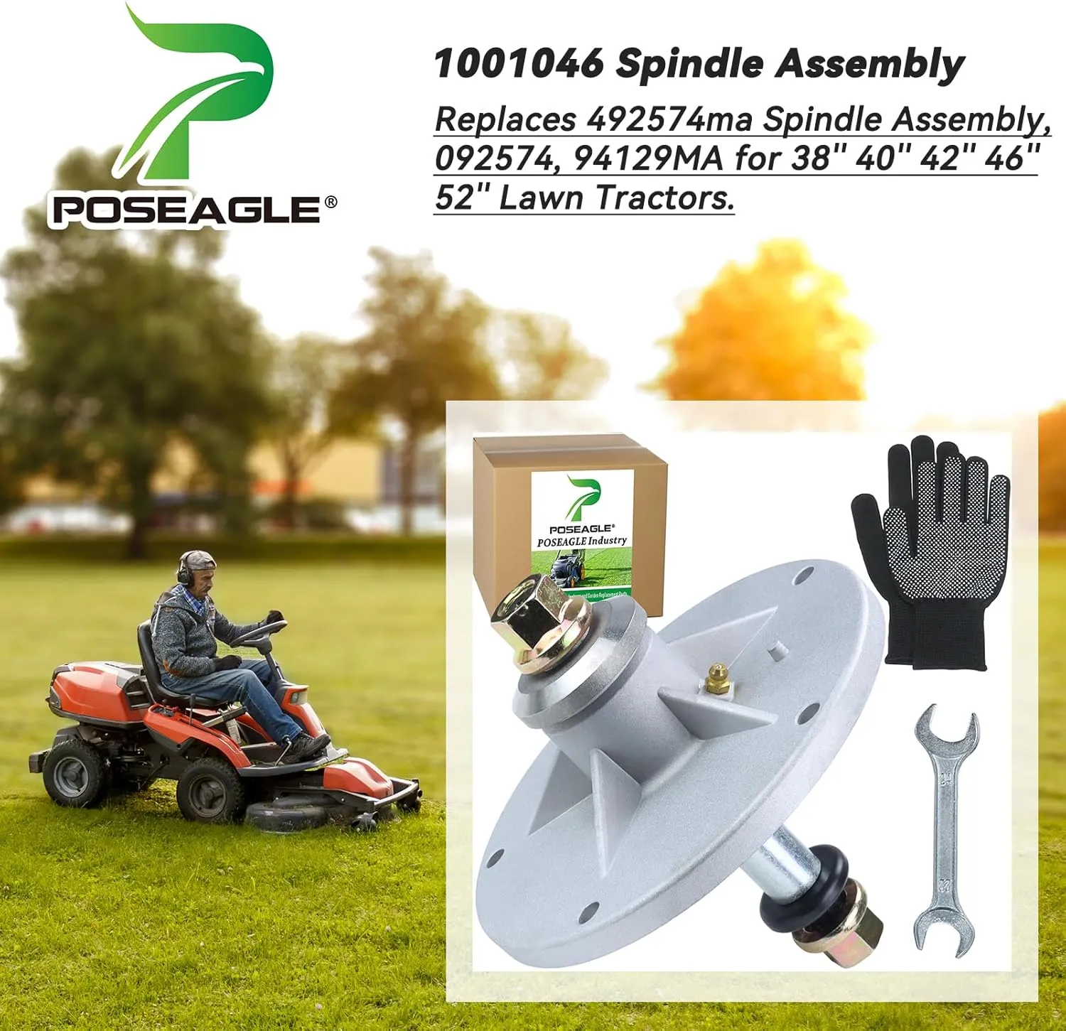 Pre-Greased 1001046 Spindle Assembly Replaces Murray 492574ma Spindle Assembly, 092574, 94129MA for Murray Many 38'' 40'' 42'' 46'' 52'' Lawn Tractors