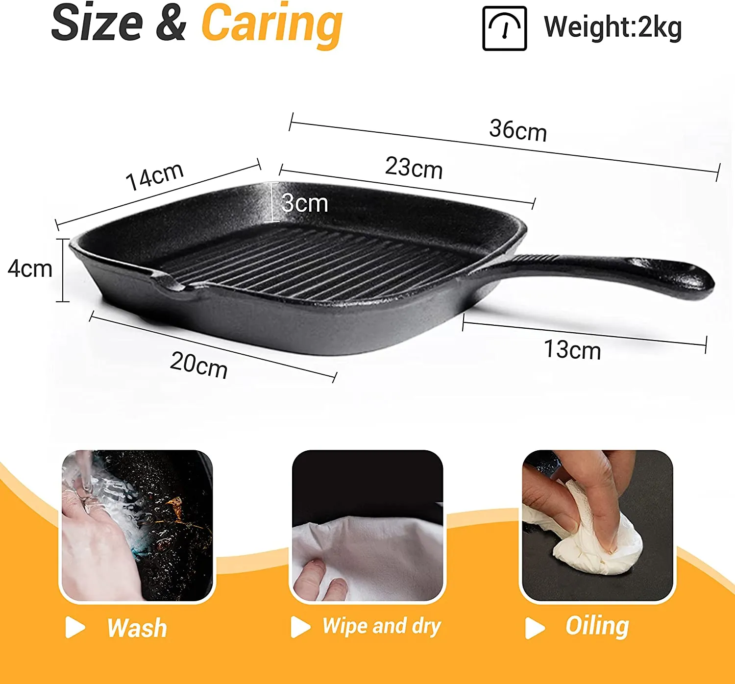 Pre-Seasoned Cast Iron Griddle Skillet Frying Pan, Steak Frying Pan for Stove Top, Camping and Barbecue