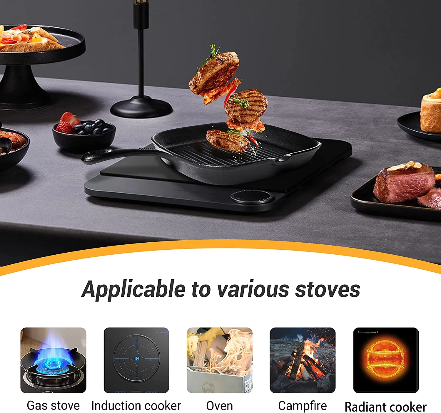 Pre-Seasoned Cast Iron Griddle Skillet Frying Pan, Steak Frying Pan for Stove Top, Camping and Barbecue