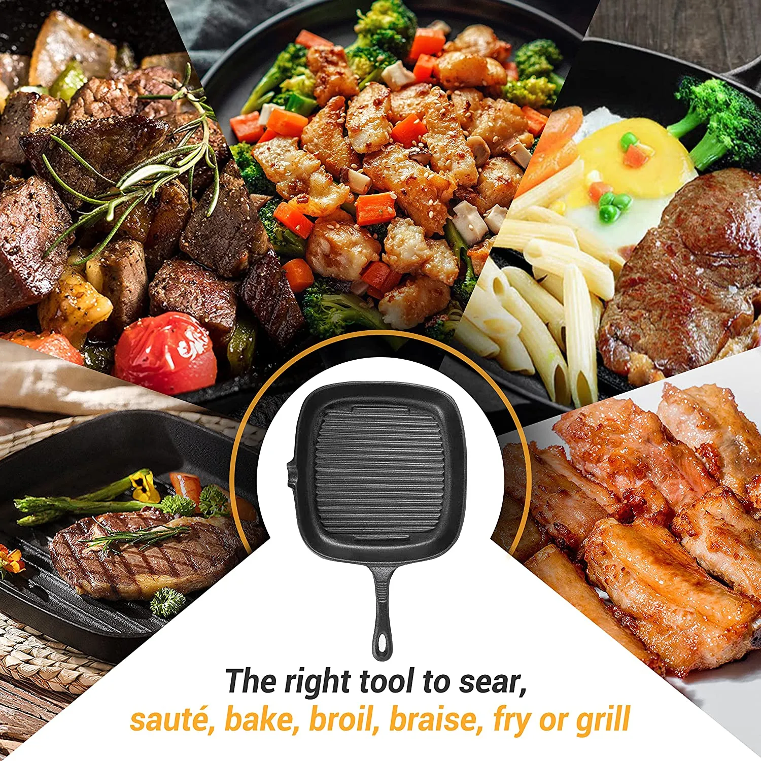Pre-Seasoned Cast Iron Griddle Skillet Frying Pan, Steak Frying Pan for Stove Top, Camping and Barbecue
