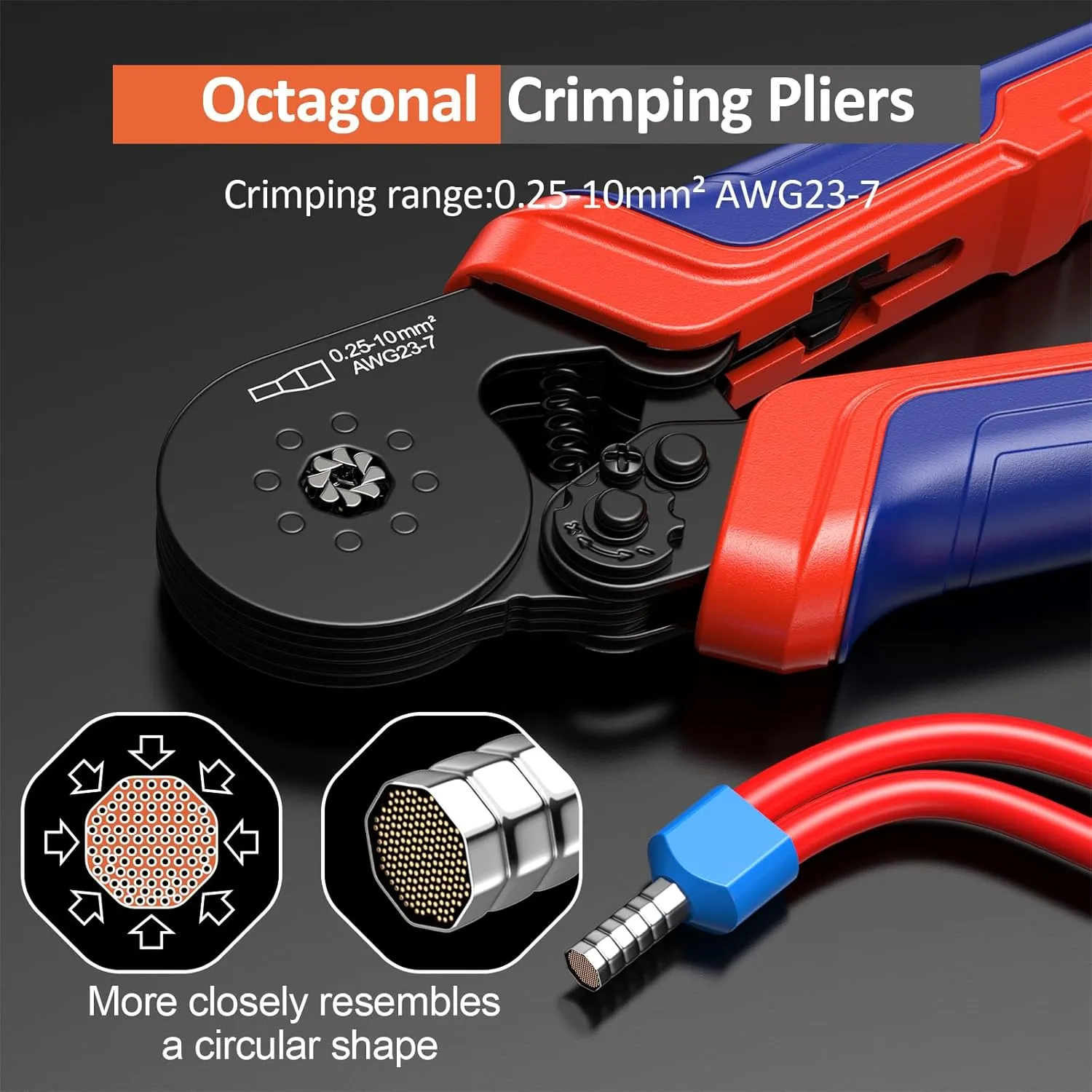 Preciva Ferrule Crimping Tool Kit, Octagonal Crimping Pliers with 1250PCS Single & Twin Ferrules Connectors, Self-Adjustable Ratchet Ferrule Terminals Crimper AWG 23-7