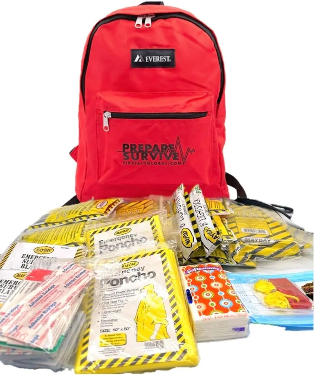PrepareSurvive City Earthquake Kit is Designed as a City Home or Apartment gobag. 72 Hour Emergency Kit, 2-Person, 3-Day Backpack. Includes Food, Water, First Aid, Blankets and Ponchos.