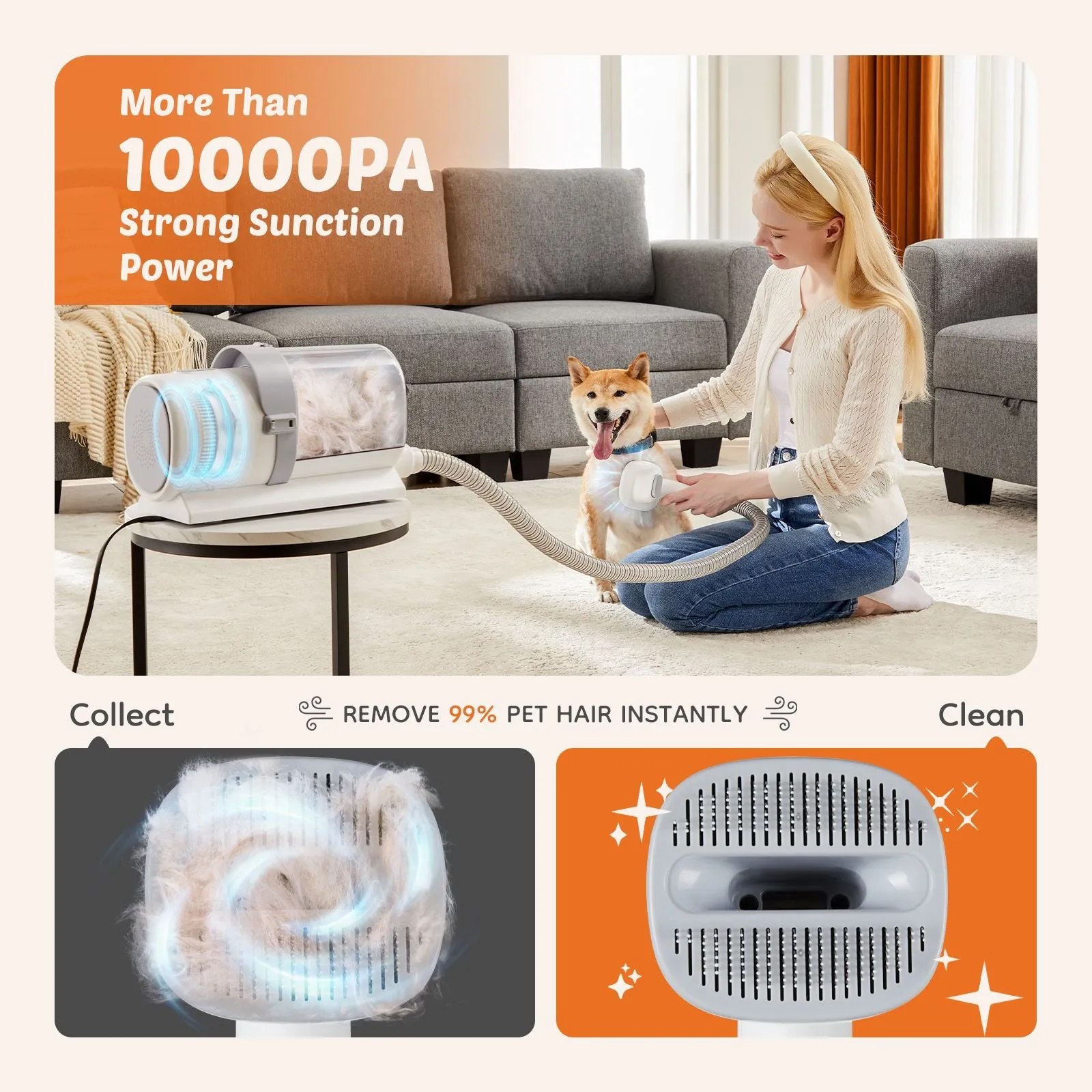 Professional Pet Hair Clippers with Suction Technology, Cordless Design & 5 Essential Grooming Tools for Dogs