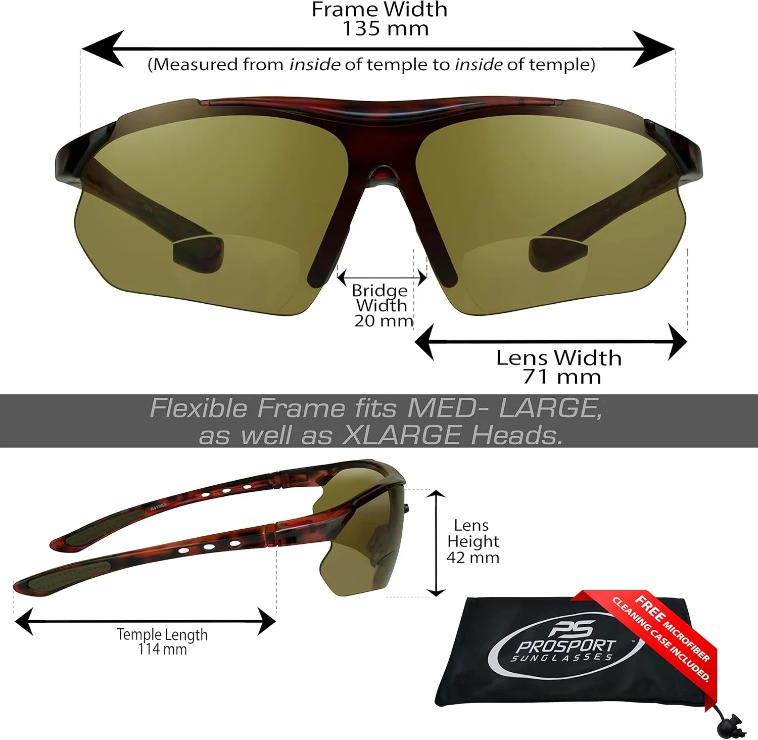 proSPORT BIFOCAL Sunglass Readers Men Women Blue Light Blocking HD Amber Lens Semi-Rimless Wrap-Around Golf Driving