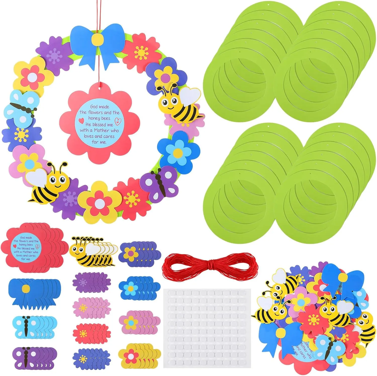 Qilery 24 Sets Jumbo Mother's Day Craft for Kids Classroom 10. 63 Inch Mother's Day DIY Flower Wreath for Mom with Butterfly Honey Bees Paper Wreaths Christian Home Activities