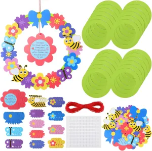 Qilery 24 Sets Jumbo Mother's Day Craft for Kids Classroom 10. 63 Inch Mother's Day DIY Flower Wreath for Mom with Butterfly Honey Bees Paper Wreaths Christian Home Activities