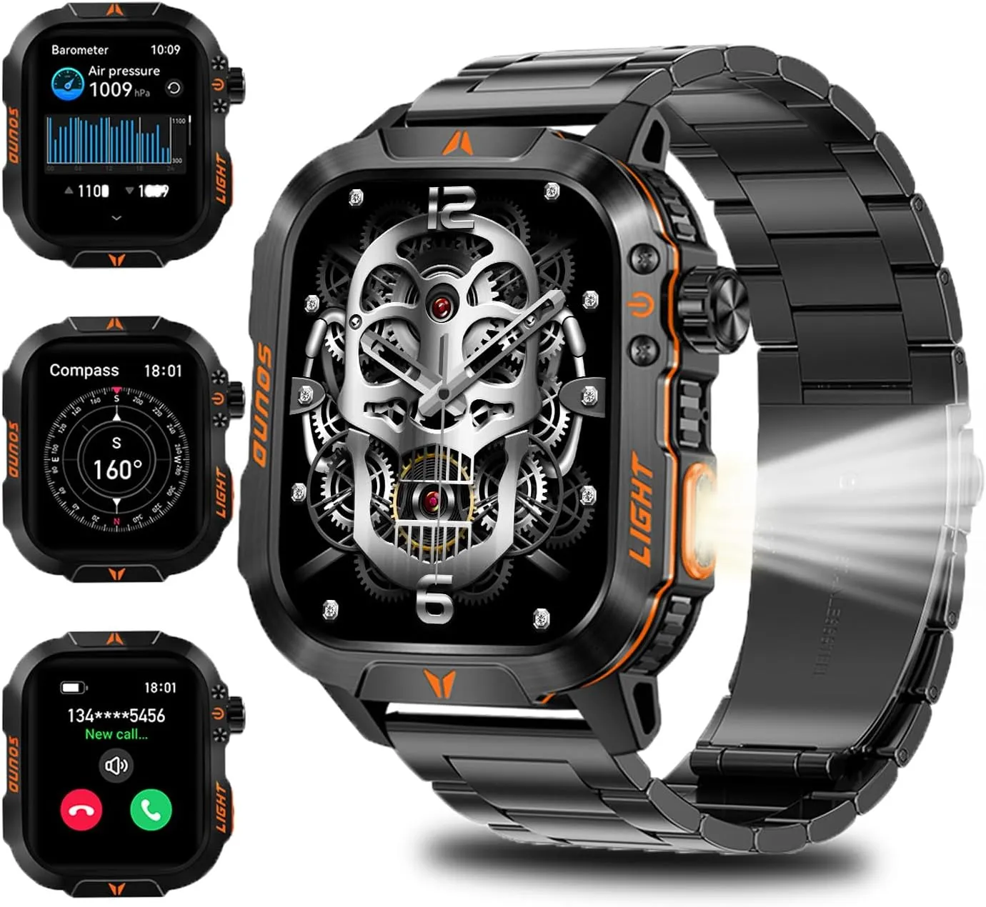 QTLLBT Men's Military Smart Watch Altimeter Barometer Compass IP68 Waterproof Suitable for Swimming Answer/Make Call Function Outdoor Tactical Smart Fitness Watch Heart Rate for Android & iOS