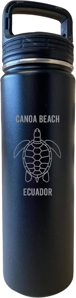 R and R Imports Canoa Beach Ecuador Souvenir 32 Oz Engraved Black Insulated Double Wall Stainless Steel Water Bottle Tumbler