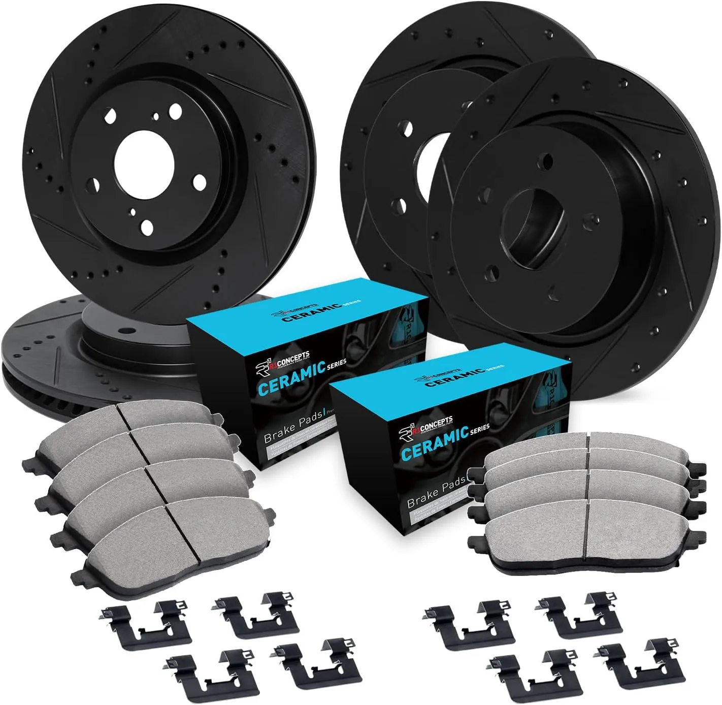 R1 Concepts Front and Rear Brakes and Rotors| Hardware Included| Front and Rear Ceramic Brake Pads and Rotors Kit| Fits 2016-2017 Subaru Crosstrek; 2014-2018 Subaru Forester; 2013-2015 Subaru XV