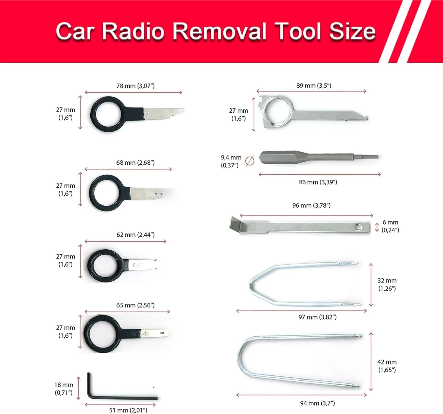 Radio Removal Tool key and Removal Pry Tool Kit Universal Stereo CD Player Removal Key Kit for Most Car and Truck Stainless Steel 20PCS