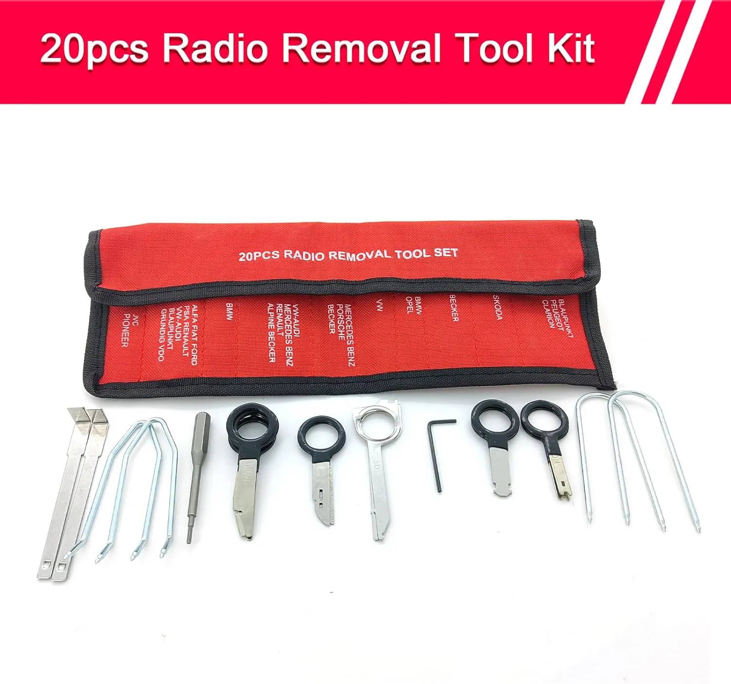 Radio Removal Tool key and Removal Pry Tool Kit Universal Stereo CD Player Removal Key Kit for Most Car and Truck Stainless Steel 20PCS