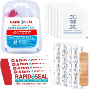 Rapid Seal 15pc Hemostatic First Aid Wound Care Kit | Stops Bleeding in Seconds. Solution for Quick and Effective Bleed Control. Perfect for Minor Cuts, Scrapes, and Razor Nicks.Travel Size