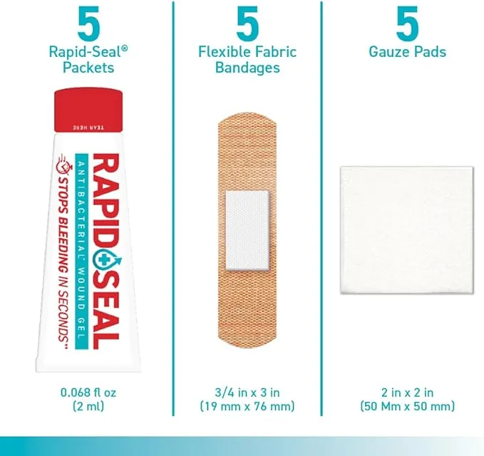 Rapid Seal 15pc Hemostatic First Aid Wound Care Kit | Stops Bleeding in Seconds. Solution for Quick and Effective Bleed Control. Perfect for Minor Cuts, Scrapes, and Razor Nicks.Travel Size