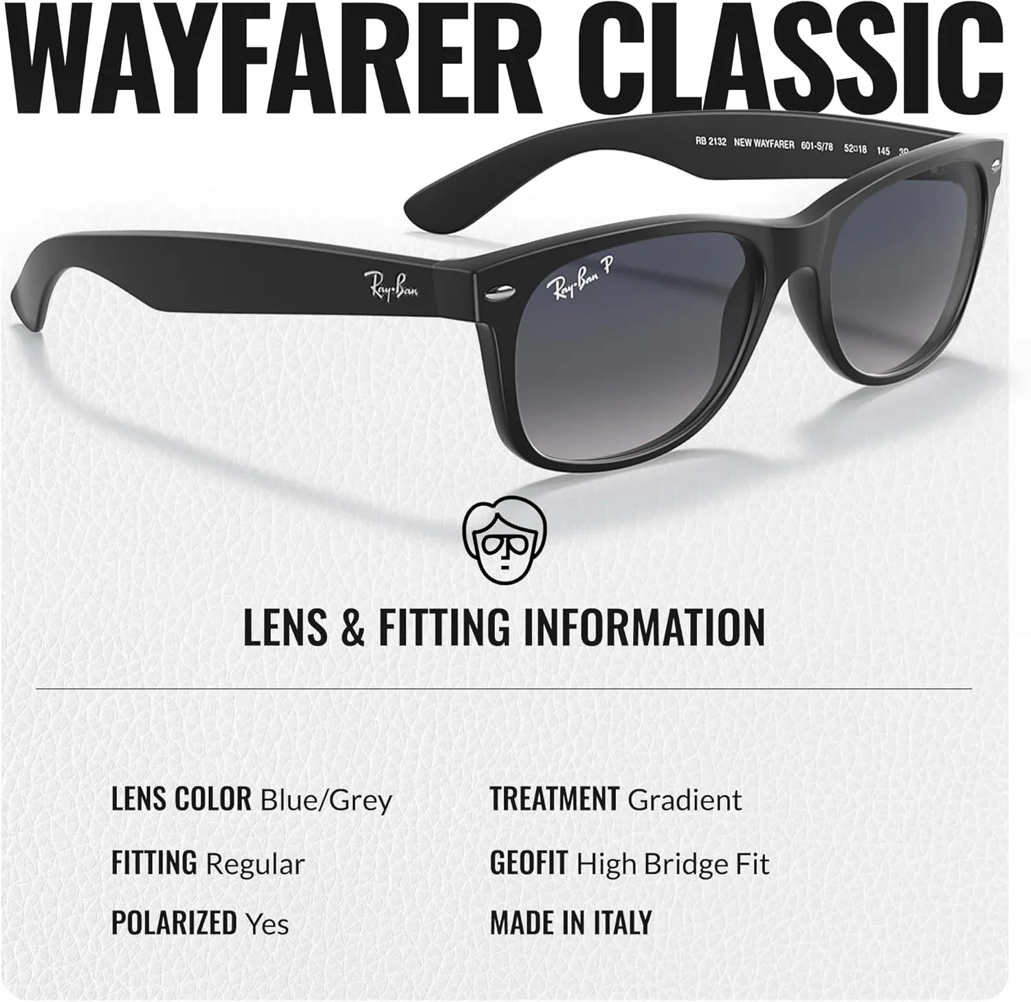 Ray-Ban RB2132 NEW WAYFARER Classic Square Shape Sunglasses With Eyewear Kit Bundle - High Bridge Fit - Square Sunglasses