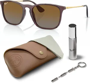 Ray-Ban RB4187 CHRIS Square Shape Sunglasses With Eyewear Kit Bundle - High Bridge Fit - Square Sunglasses