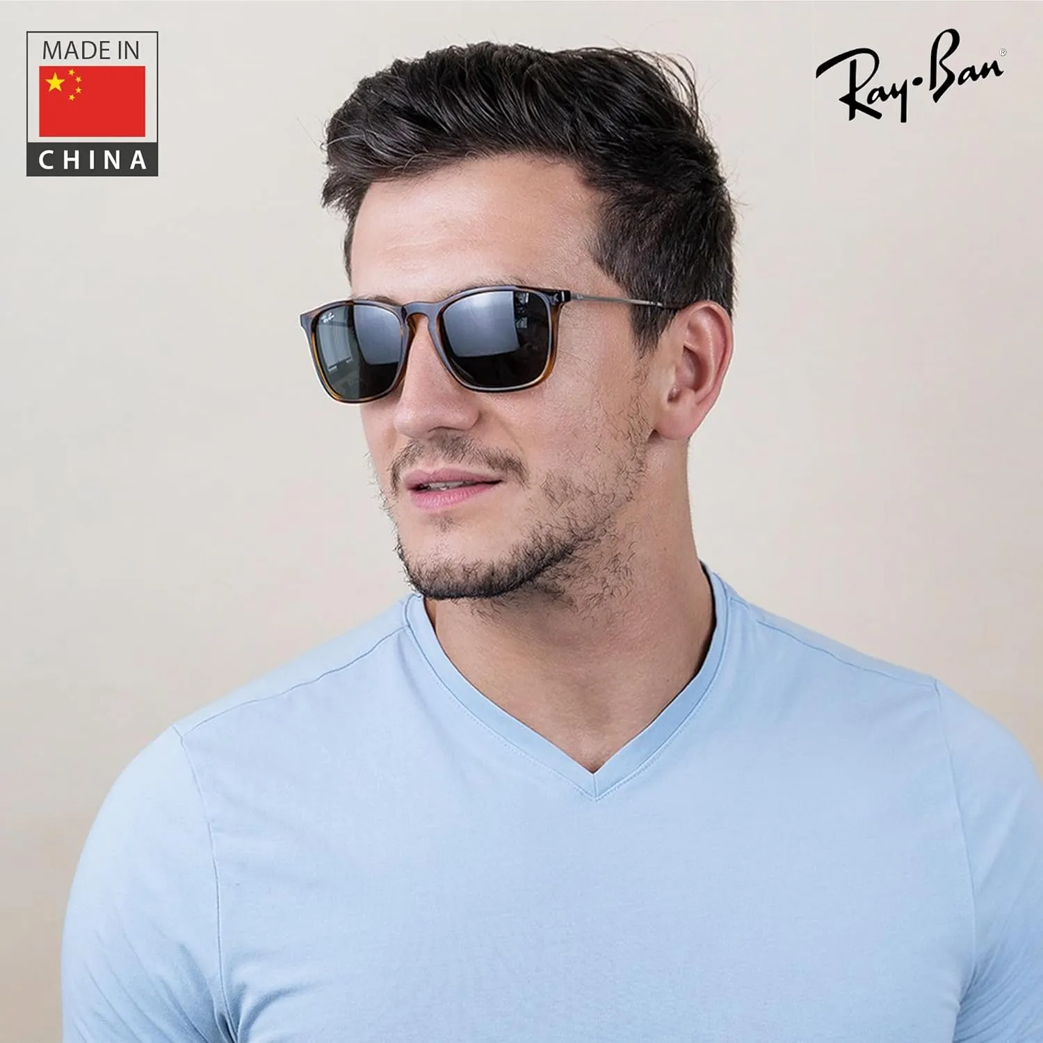 Ray-Ban RB4187 CHRIS Square Shape Sunglasses With Eyewear Kit Bundle - High Bridge Fit - Square Sunglasses