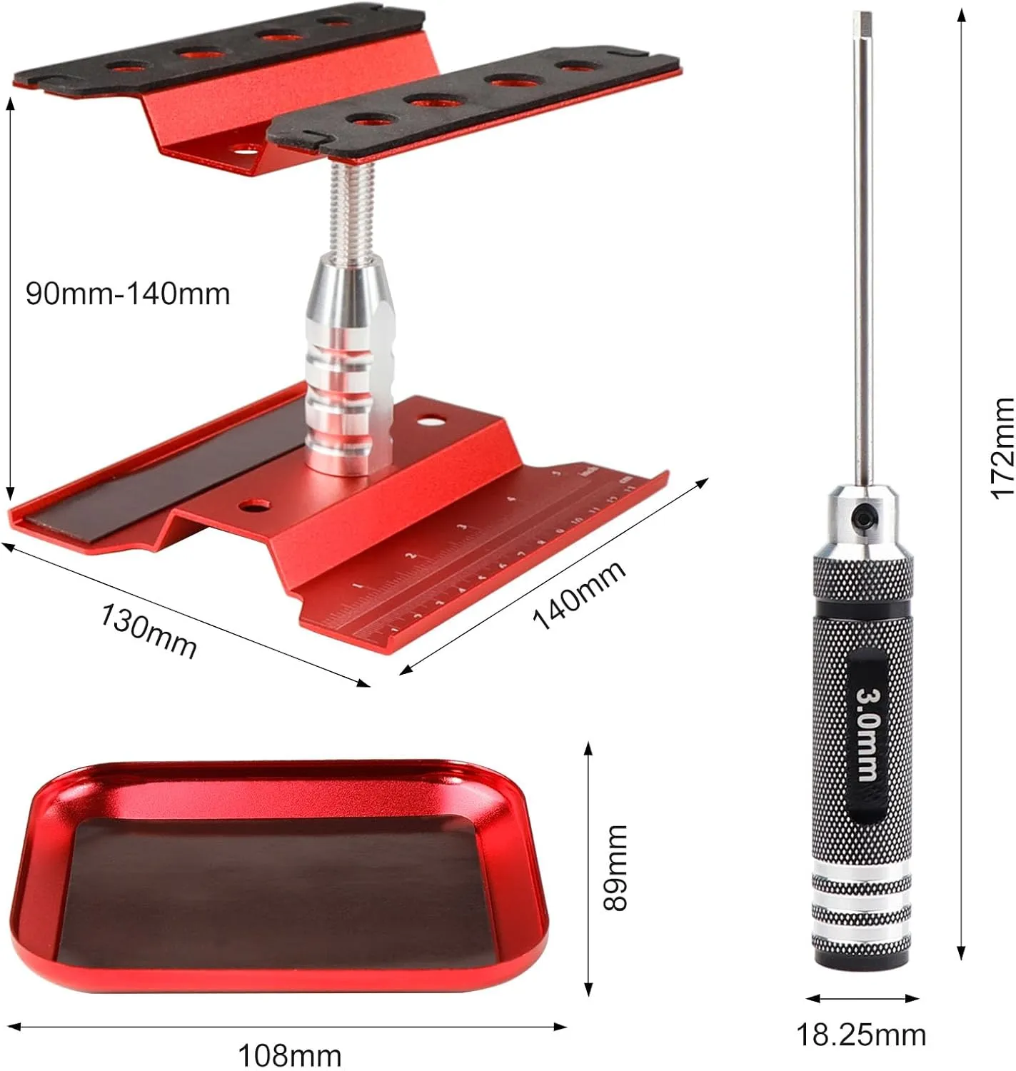 RC Car Stand RC Work Stand 360° Rotation RC Car Repair Workstation RC Hex Driver Tool Kit M3 Screws Box for 1/10 1/12 1/16 1/18 RC Car SC Truck Buggy Crawler (Red)