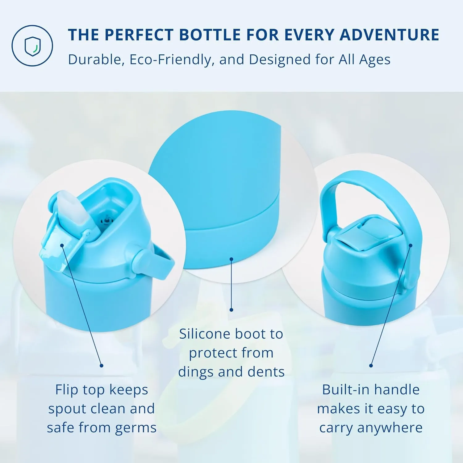Re-Play 12 oz Water Bottle for Kids - Vacuum-Insulated Stainless Steel Tumbler with Flip-Straw, Silicone Base and Handle - Spill and Leak-Proof Design, Dishwasher and Freezer Safe, Pool