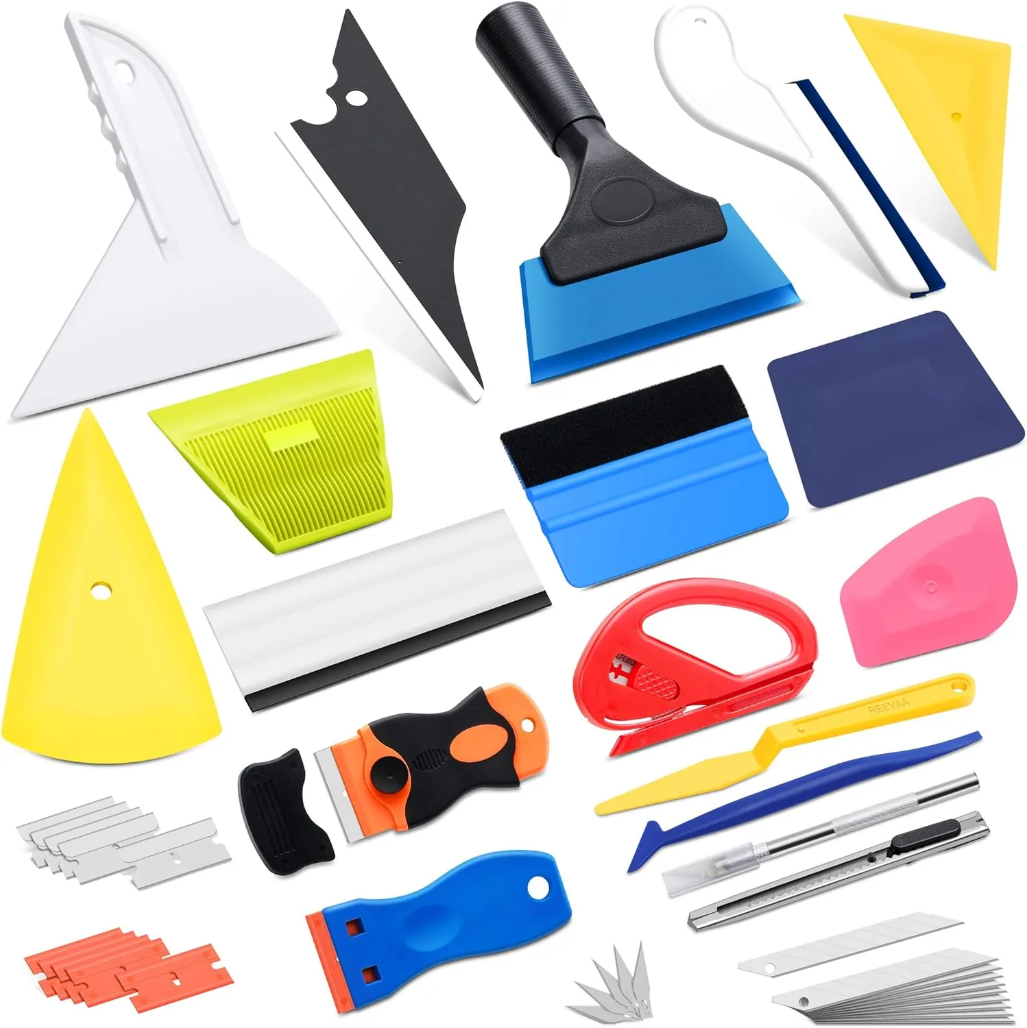REEVAA Window Tint Kit & Vinyl Wrap Tools, 43PCS Professional Tools, Windshield & Car Wrap Tint Squeegee, Knife Cutter Kit, Felt Squeegee Tinting Kit, Essential Tinting Kit for Film Installation