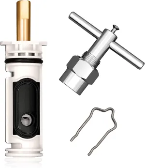 Replacement Cartridge for 1222 with Puller & Retainer Clip, Tub and Shower Repair Kit for One Handle Faucet, Bathtub Shower Valve Parts and Removal Tool, Brass and Plastics
