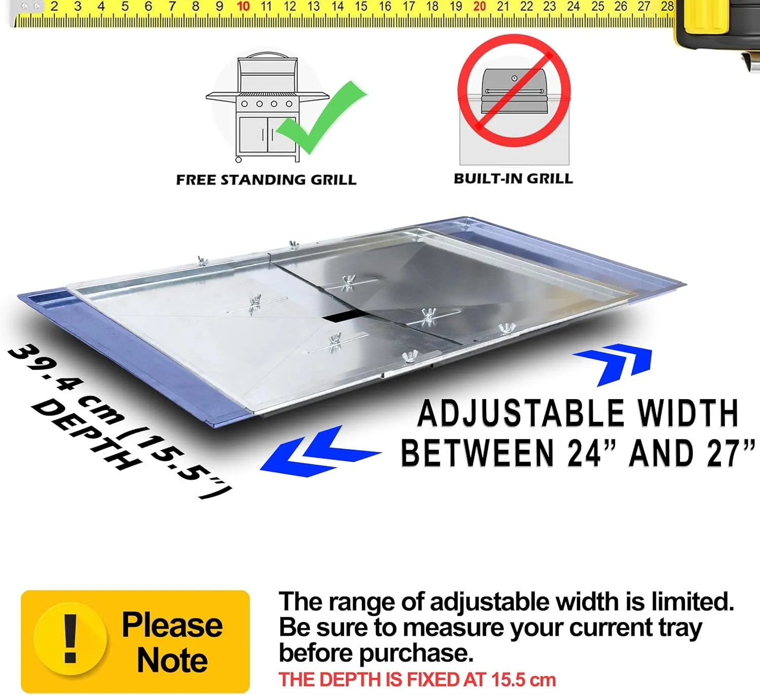 Replacement Grease Tray for Gas Grills, Fits 3/4/5 Burner Grills from Dyna Glo, Expert Grill, Backyard Grill, BHG, Uniflame, Kenmore, Charbroil, Nexgrill Grease Tray Replacement Drip Pan, (24-27 inch)
