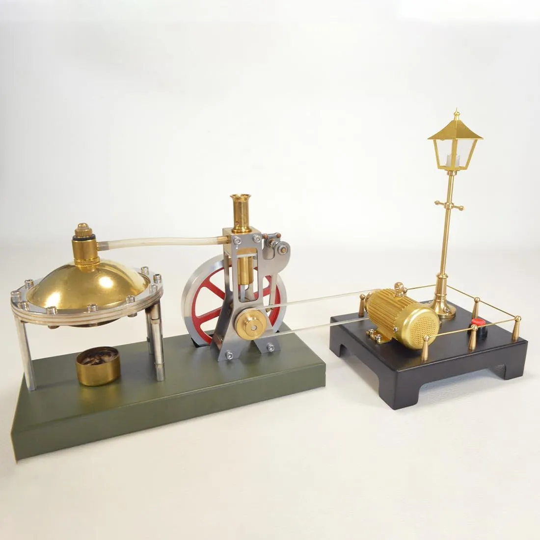 Retro Steam Engine Kit That Works, with Boiler & Retrol Mini Steam Generator and Lamp Scene, Retro Vertical Steam Engine Model with Spherical Boiler Science Kit Toy for Adults -41PCS