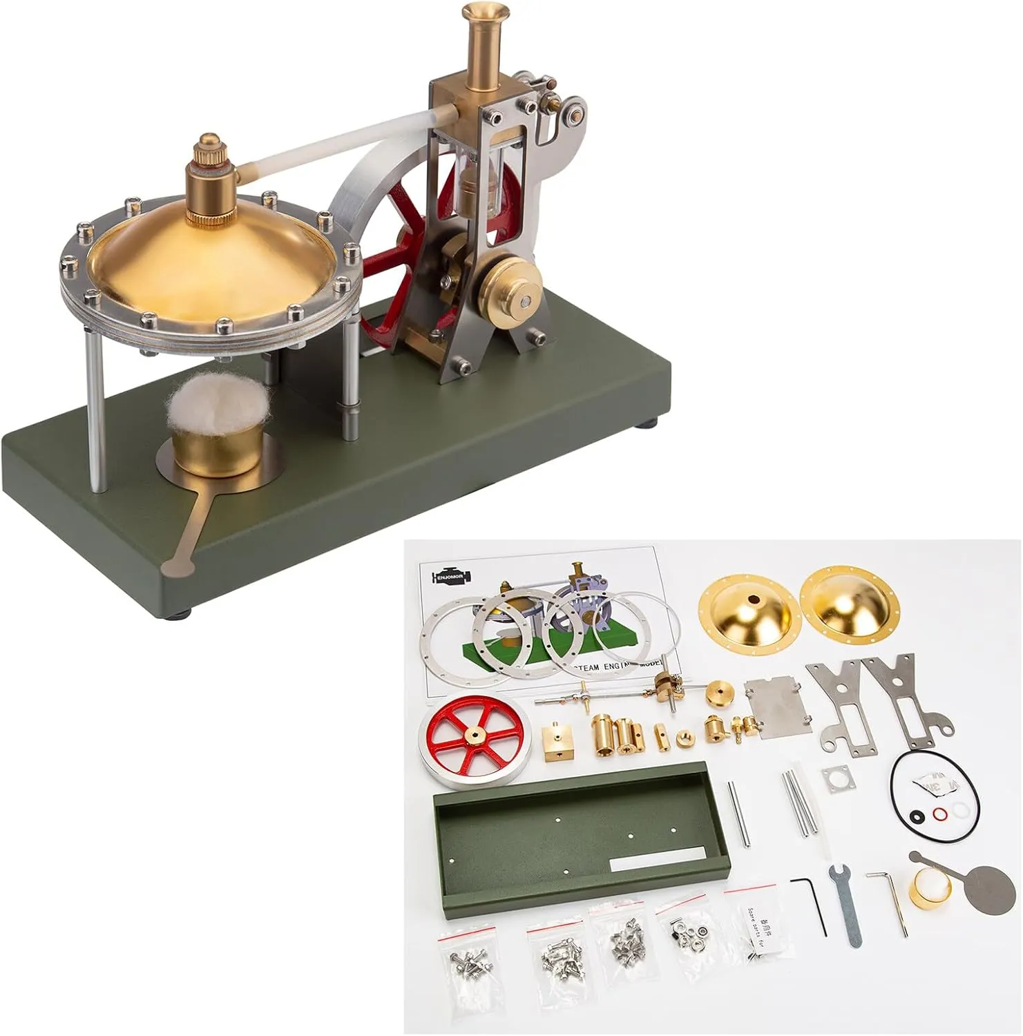 Retro Steam Engine Kit That Works, with Boiler & Retrol Mini Steam Generator and Lamp Scene, Retro Vertical Steam Engine Model with Spherical Boiler Science Kit Toy for Adults -41PCS