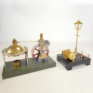 Retro Steam Engine Kit That Works, with Boiler & Retrol Mini Steam Generator and Lamp Scene, Retro Vertical Steam Engine Model with Spherical Boiler Science Kit Toy for Adults -41PCS