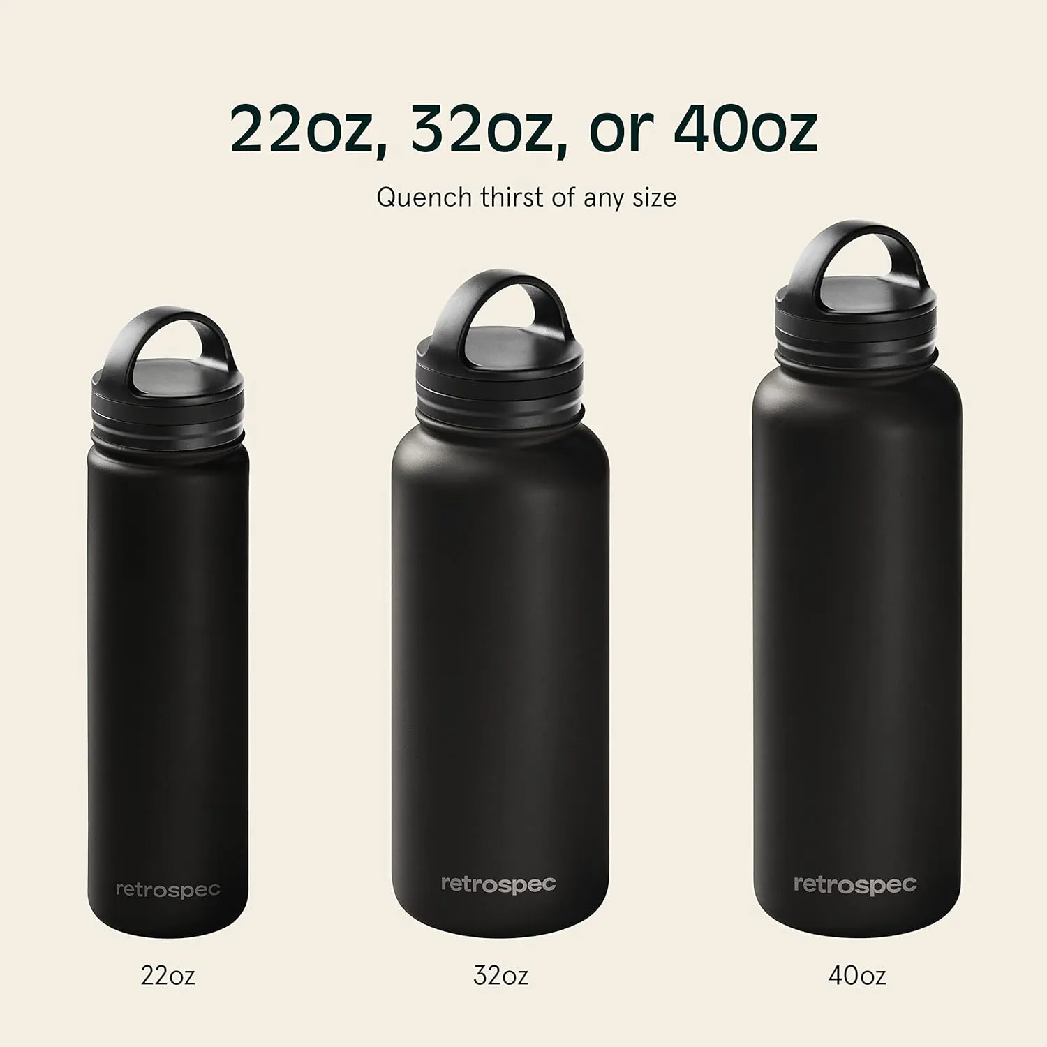 Retrospec Alder Insulated Water Bottle with Straw Lid & Handle Cap - Stainless Steel Wide Mouth Double-Wall Vacuum Insulated Thermos - BPA Free Leakproof Canteen