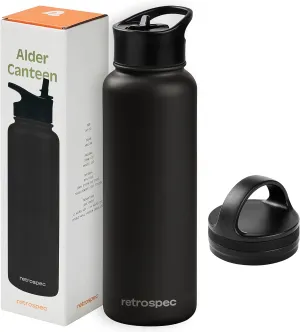 Retrospec Alder Insulated Water Bottle with Straw Lid & Handle Cap - Stainless Steel Wide Mouth Double-Wall Vacuum Insulated Thermos - BPA Free Leakproof Canteen
