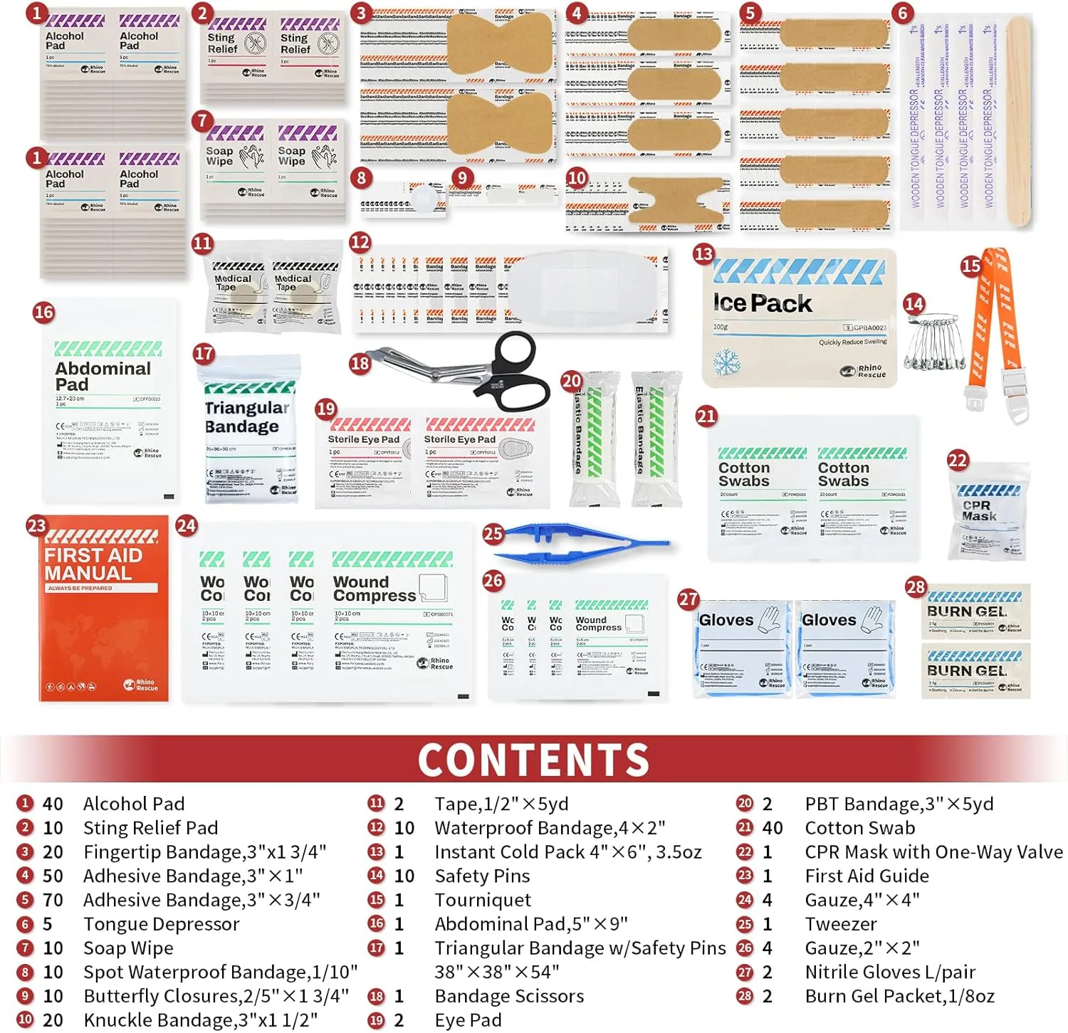 RHINO RESCUE 350 Pieces OSHA All-Purpose First Aid Kit, Home & Office Professional Medical Supplies, Ideal for Emergency, School, Business FSA HSA Eligible
