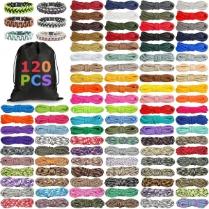 Riakrum 120 Pcs Paracord Rope 550 10 Feet Multifunction Paracord Cord Parachute DIY Bracelets Making Kit with Drawstring Bag for Making Lanyard Dog Collar Gift(Bright Colors)