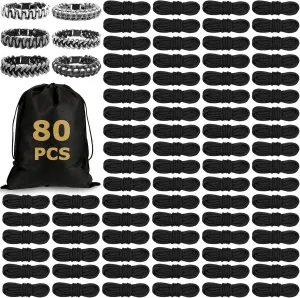 Riakrum 80 Pcs Paracord 550 10 Feet Paracord Cord Parachute Ropes Multifunction Bracelets Making Kit with Drawstring Bag for DIY Making Lanyard Dog Collar Gift Crafting