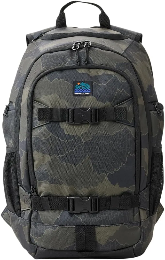 Rip Curl Men's 33L Posee Search Backpack with Laptop Section, Sunglasses and Drink Bottle Pocket, Black/Olive, One Size