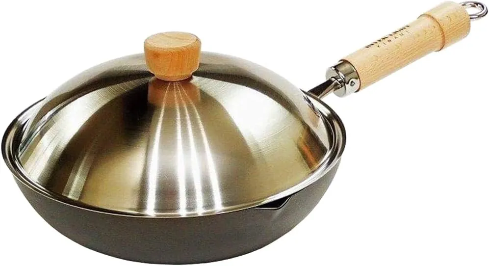 Riverlight JS1424 Kyoku JAPAN Iron Frying Pan Deep Fry Pan with Lid Set, 9.4 inches (24 cm), Iron Nitriding, IH Compatible, Rust Resistant, Wok, Made in Japan