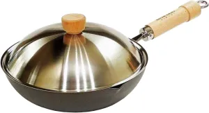 Riverlight JS1424 Kyoku JAPAN Iron Frying Pan Deep Fry Pan with Lid Set, 9.4 inches (24 cm), Iron Nitriding, IH Compatible, Rust Resistant, Wok, Made in Japan