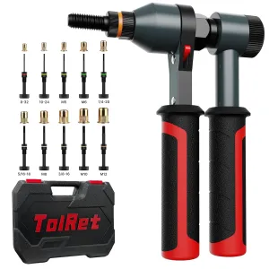 Rivet Nut Tool Rivet Nut Kit, Rivnut Tool Kit with 10 Metric and SAE Mandrels, 100 Pcs Rivet Nuts Assortment Kit, Professional Ratchet Nutsert Tool Kit with Rugged Carrying Case, TR21
