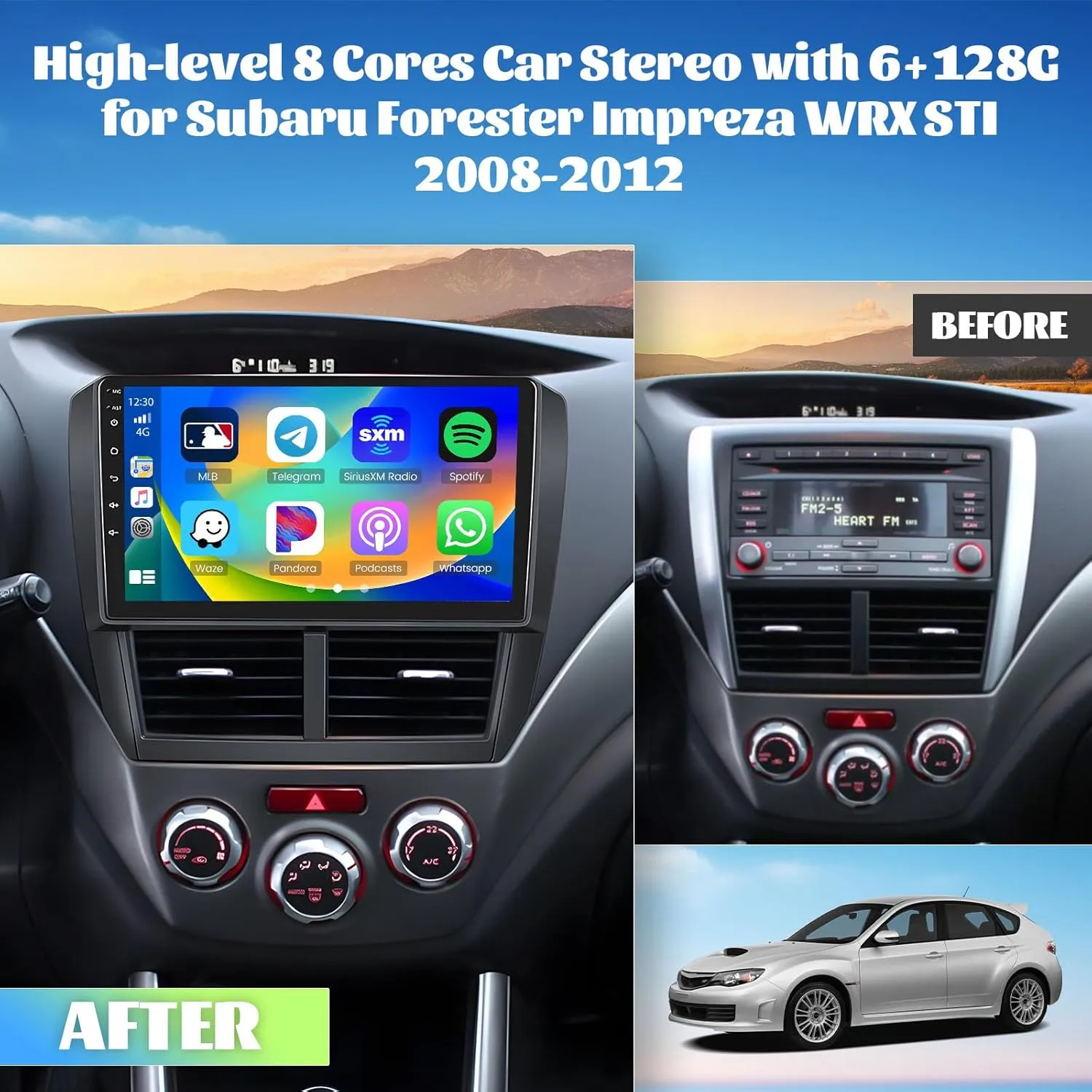 Roinvou [8 Core 6G 128G] for Subaru Forester Impreza WRX STI 2008-2012 Android Radio with Wireless Carplay Android Auto, 9 Inch IPS Touch Screen Car Stereo, Bluetooth 5.0, 32 EQ, GPS, WiFi, 59UI