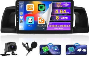 Roinvou 8 Cores 4 64G Android Radio Upgrade for Toyota Corolla EX 2005-2012, 9'' HD Touchscreen with Wireless CarPlay Android Auto GPS Navigation WiFi Backup Camera Mirror Link Bluetooth Mic RDS