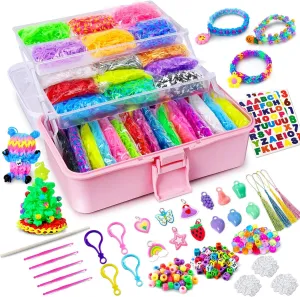 ROSHUKG 45 Colours Rubber Band Kit with 3 Layer Container, DIY Rubber Band Refill Making Kit for Boys Girls Weaving Gift(Pink)