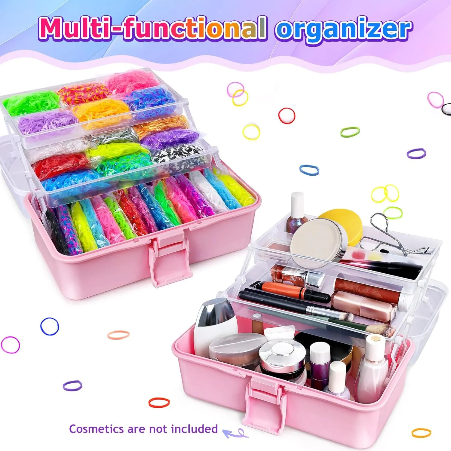 ROSHUKG 45 Colours Rubber Band Kit with 3 Layer Container, DIY Rubber Band Refill Making Kit for Boys Girls Weaving Gift(Pink)