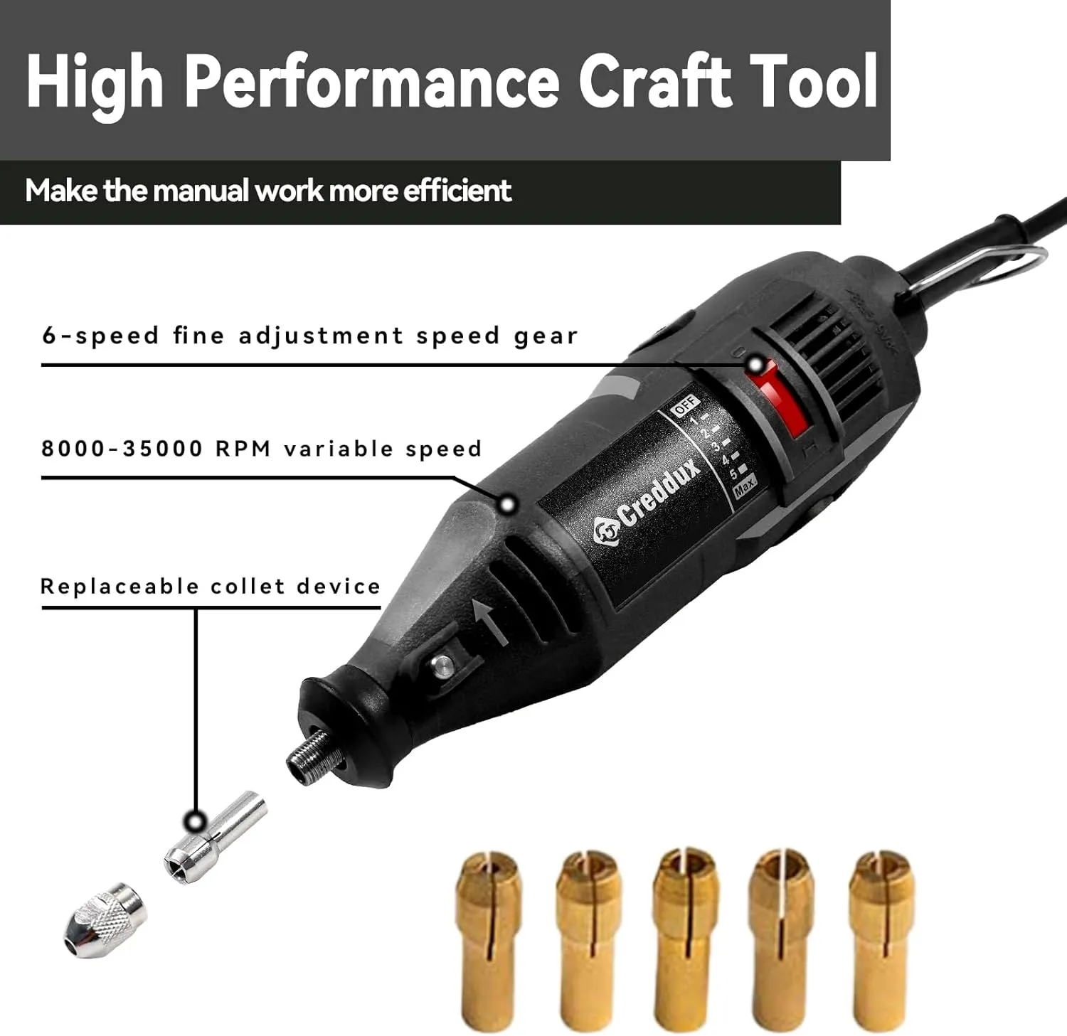 Rotary Tool Kit 6 Variable Speed with 231pice Accessories - Power Rotary Tools with Keyless Chuck for Handmade Crafting Projects and DIY Creations (black kit)