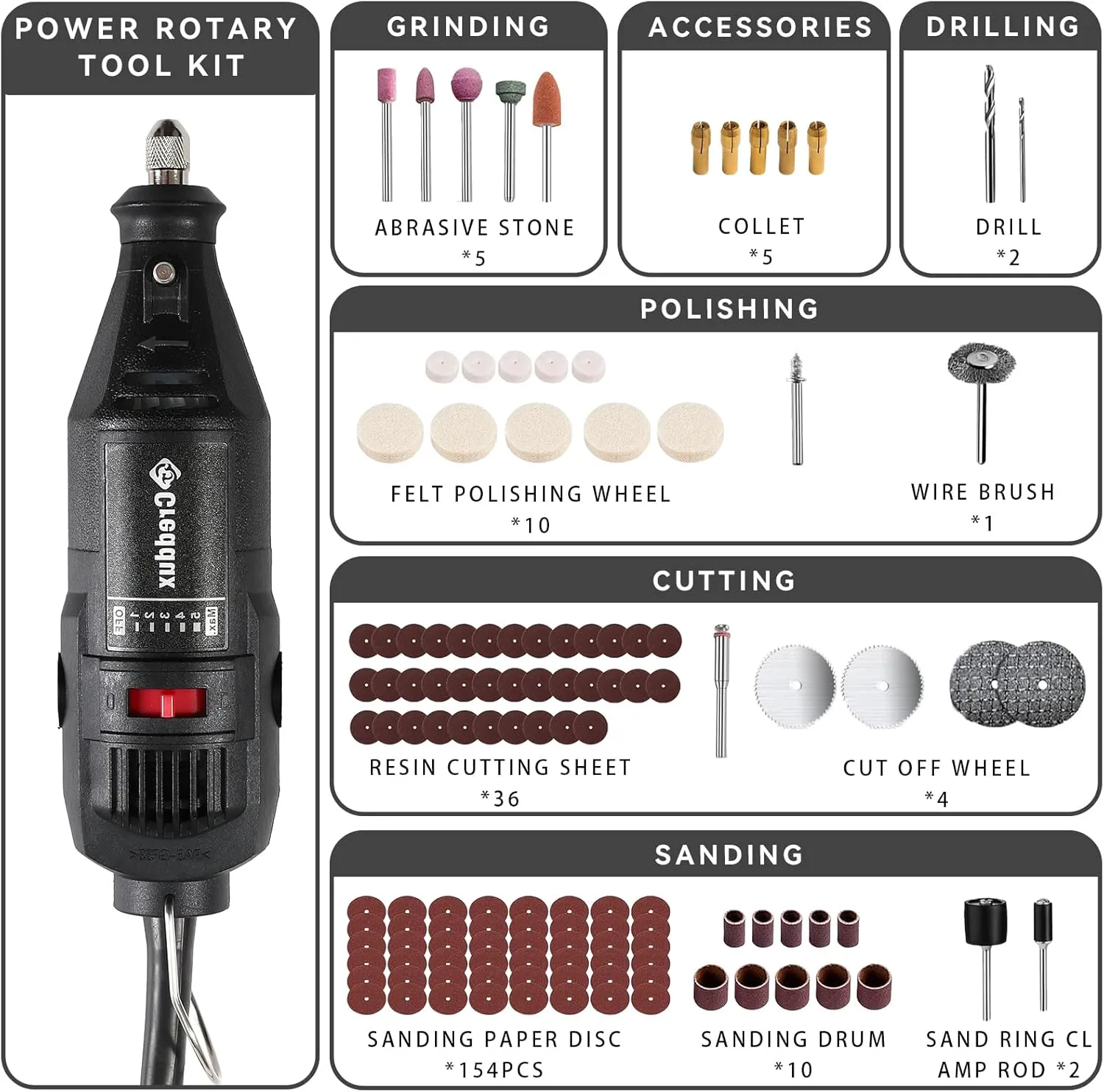 Rotary Tool Kit 6 Variable Speed with 231pice Accessories - Power Rotary Tools with Keyless Chuck for Handmade Crafting Projects and DIY Creations (black kit)