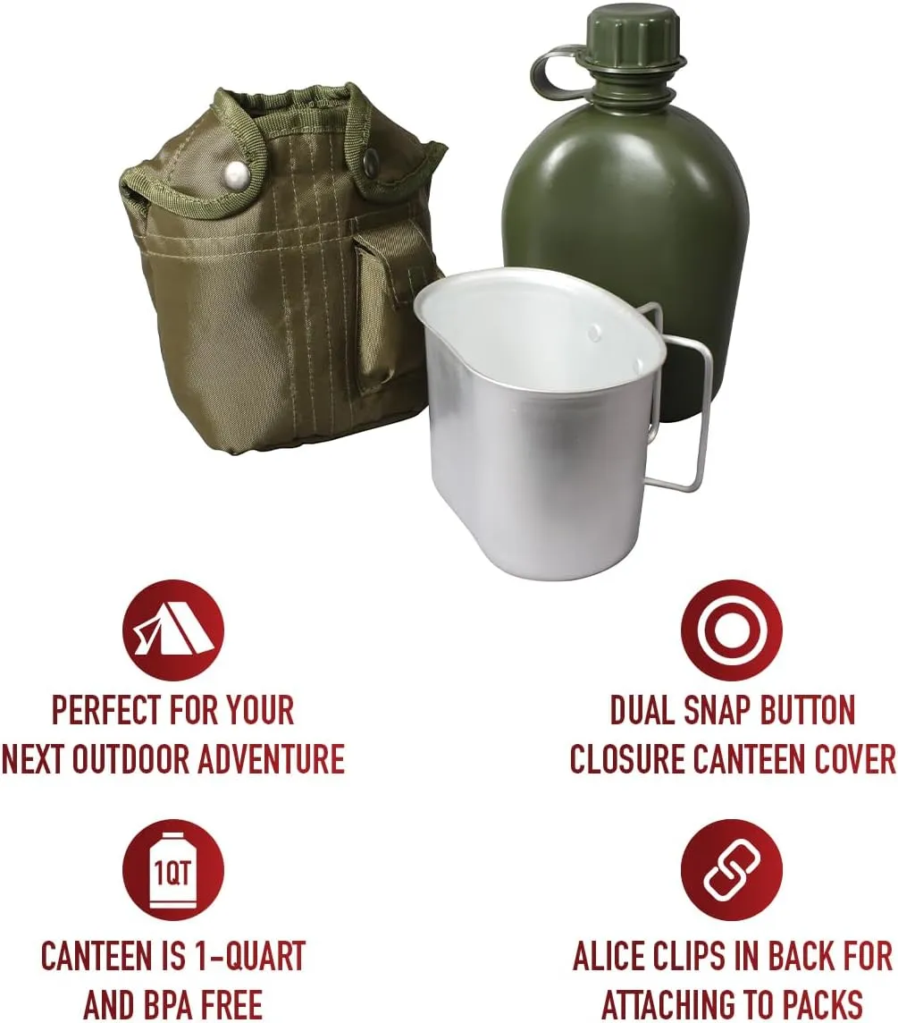 Rothco 3 Piece 1 Quart Canteen Kit With Cover & Aluminum Cup