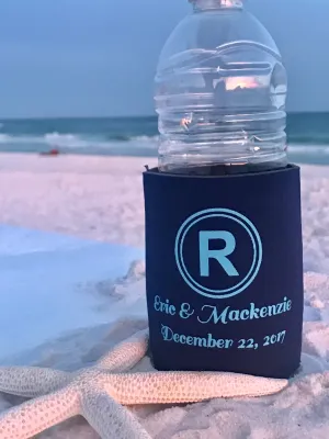 Round Initial with Names & Date Neoprene Koozies
